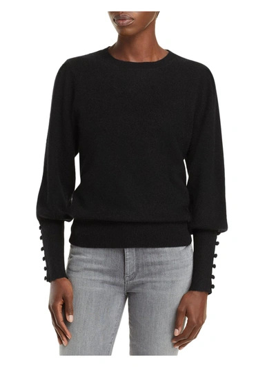 Private Label Womens Ribbed Trim Balloon Sleeve Sweater In Black