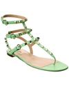 Valentino Rockstud Caged Leather Ankle Strap Sandal In Green