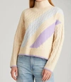 525 America Ria Colorblock Cable Pullover In Cream Multi In Beige