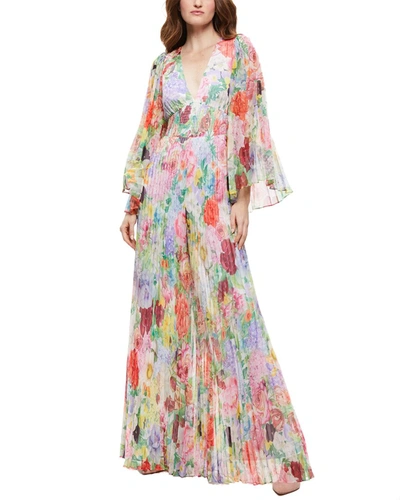 Alice And Olivia Bennet Pleated Floral-print Chiffon Jumpsuit In Multicolor