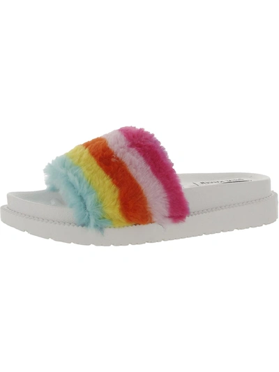 Steve Madden Sophlyn Womens Faux Fur Rainbow Slide Slippers In Multi