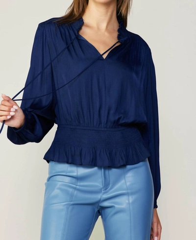 CURRENT AIR PEPLUM COLLARED BLOUSE IN NAVY