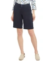 NYDJ PETITE MODERN LINEN-BLEND BERMUDA OXFORD NAVY SHORT