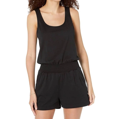 Bobi Smocked Waist Tank Romper In Black