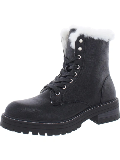 Rampage Kaedy3 Womens Faux Leather Lug Sole Combat & Lace-up Boots In Black