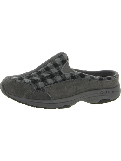 Easy Spirit Traveltime 498 Womens Suede Plaid Mules In Grey