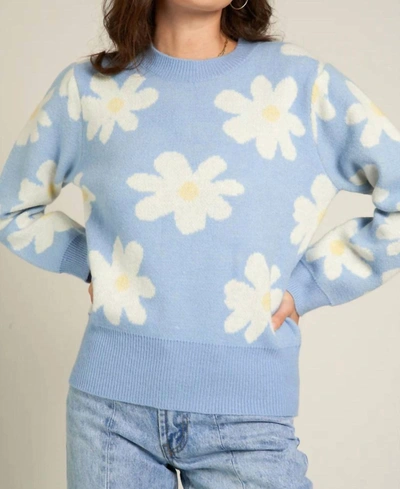 En Creme Floral Sweater In Light Blue