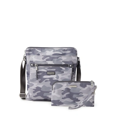 Baggallini Go Bagg Polyester Small Crossbody And Rfid Phone Wristlet In Gray Camo