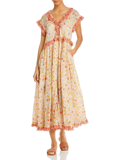 Free People Milania Womens Floral Calf Midi Dress In Multi