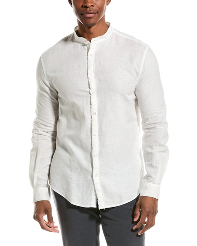 John Varvatos Slim Fit Band Collar Linen-blend Shirt In White