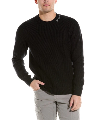 Helmut Lang Cotton, Wool, & Nylon Embroidered Regular Fit Crewneck Sweater In Black