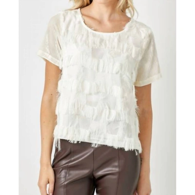 Mystree Fringe Contrasting Velvet Top In Cream In White