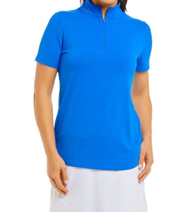 Ibkul Short Sleeve Mock Neck Top In Blue