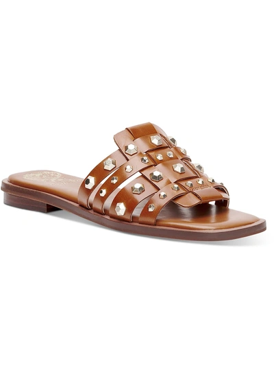 Vince Camuto Neverna Womens Leather Studded Slide Sandals In Beige