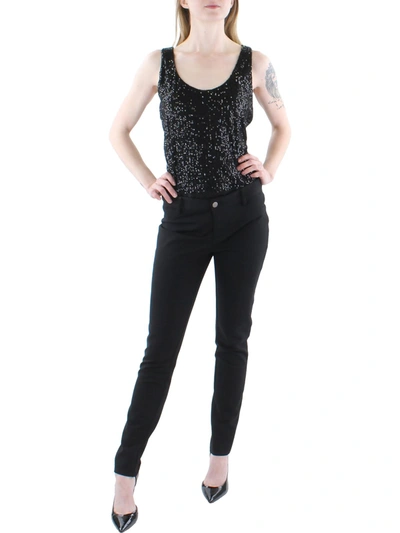 Aqua Alex Womens Scoop Neck Sequined Bodysuit In Black