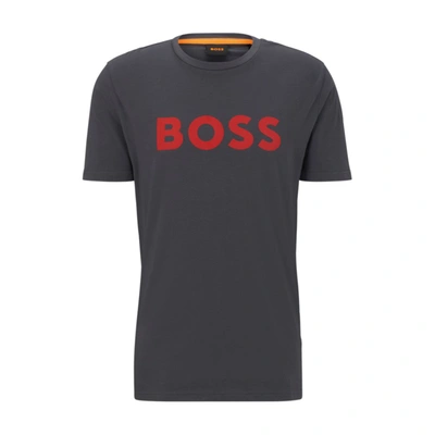 Hugo Boss Cotton-jersey T-shirt With Rubber-print Logo In Dark Grey