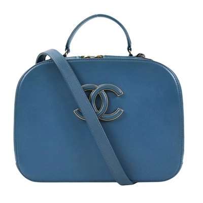 Pre-owned Chanel Vanity Leather Shopper Bag () In Blue
