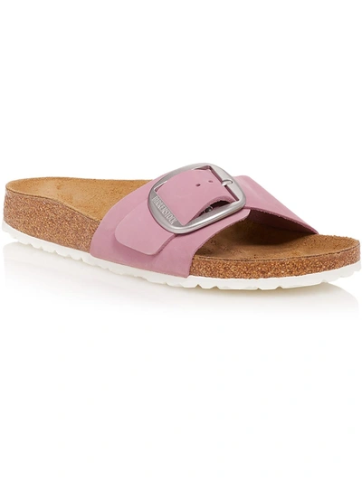 Birkenstock Madrid Big Buckle Womens Leather Flat Slide Sandals In Pink