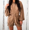 CES FEMME CALL ME BABY TEXTURED ROMPER IN MOCHA
