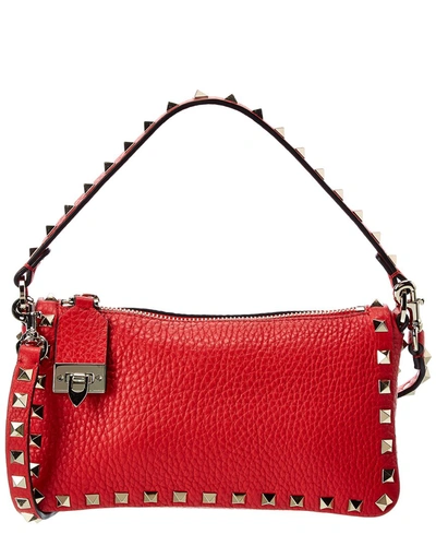 Valentino Garavani Rockstud Small Grainy Leather Crossbody In Red