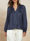 Current Air Split Neck Long Sleeve Top In Steel Blue In Blue