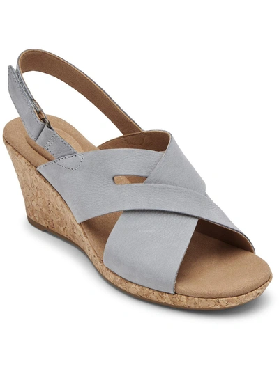 Rockport Briah Womens Leather Slingback Wedge Sandals In Grey