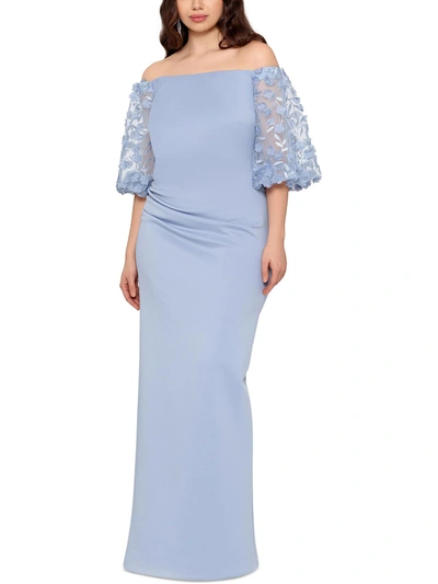 Xscape Plus Womens Knit Off-the-shoulder Evening Dress In Blue