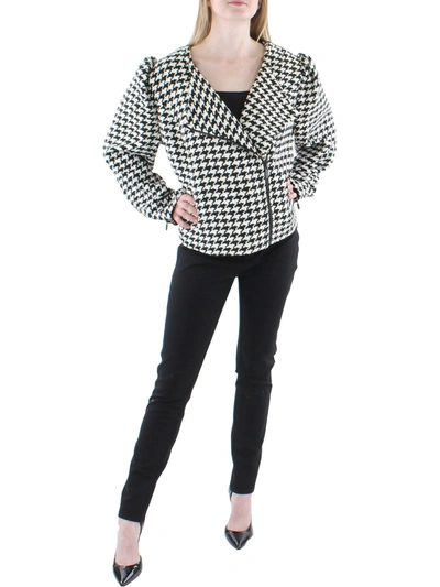 Vince Camuto Plus Womens Houndstooth Professional Collarless Blazer In Black