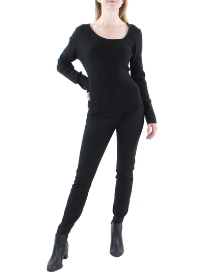 Lea & Viola Womens Cutout Asymmetric Pullover Sweater In Black