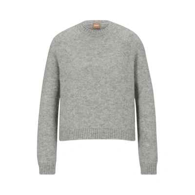 Hugo Boss Crew-neck Sweater In Stretch Fabric In Silver