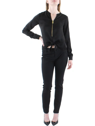 Michael Michael Kors Womens Half Zipper Tie Front Pullover Top In Black