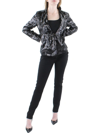 Gracia Womens Sequined Dressy Suit Jacket In Black