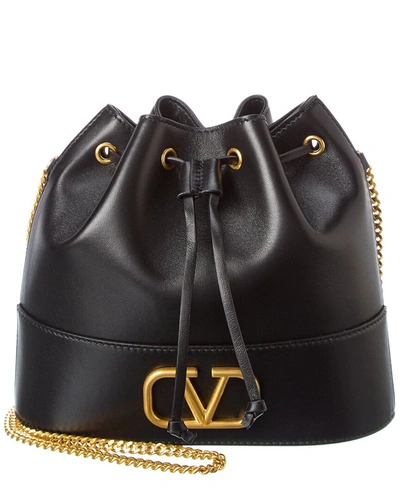 Valentino Garavani Black Leather Bucket Bag With Chain