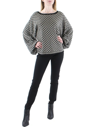 Max Studio Womens Geometric Pattern Balloon Sleeves Pullover Sweater In Black