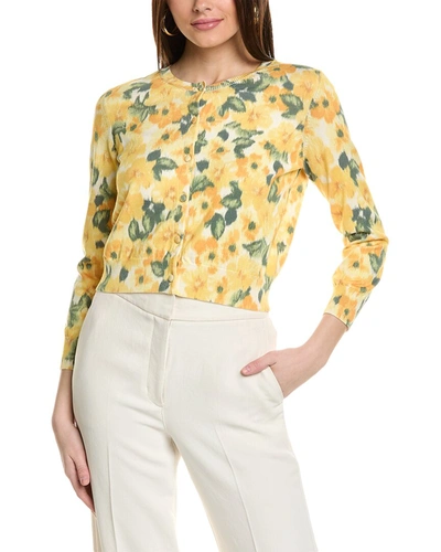 Carolina Herrera Floral-print Fine-knit Cardigan In Yellow