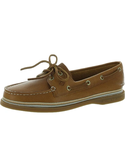 Sperry Authentic Original 2 Eye Womens Leather Round Toe Boat Shoes In Brown