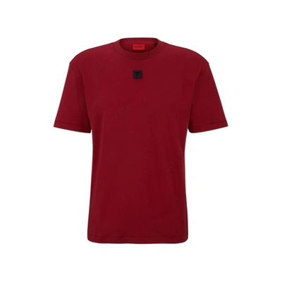 Hugo Interlock-cotton T-shirt With Stacked Logo In Dark Red