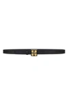 Givenchy 4g Leather & Brass Skinny Belt In Black