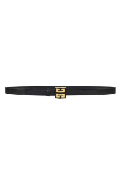 Givenchy 4g Leather & Brass Skinny Belt In Black