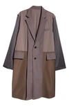 Sacai Mens Taupe Striped-sleeve Notched-lapel Regular-fit Woven Coat