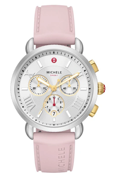 Michele Sporty Sport Sail Chronograph, 38mm In Silver/pink