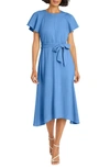 Maggy London Flutter Sleeve Tie Waist Midi Dress In Black Blue