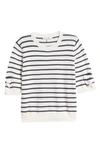 FRAME STRIPE RUCHED SLEEVE SWEATER