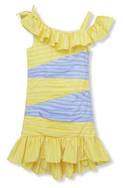 Habitual Kids' Girl's Colorblock Ruffle Striped Dress In Multi