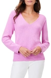 Nic + Zoe Cotton Cord Soft V Neck Sweater In Pink Lotus