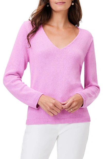 Nic + Zoe Cotton Cord Soft V Neck Jumper In Pink Lotus