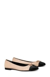 Tory Burch Women's Slip On Pointed Cap Toe Ballet Flats In Shell Pink / Perfect Black