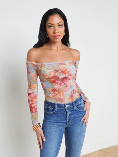 L Agence Peonie Off-the-shoulder Bodysuit In Multi Soft Cloud Floral