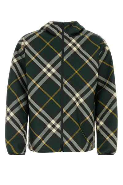 Burberry Check-pattern Zipped Hooded Jacket In Green