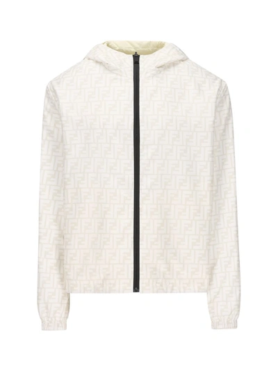 Fendi Ff Printed Hooded Jacket In White,ivory
